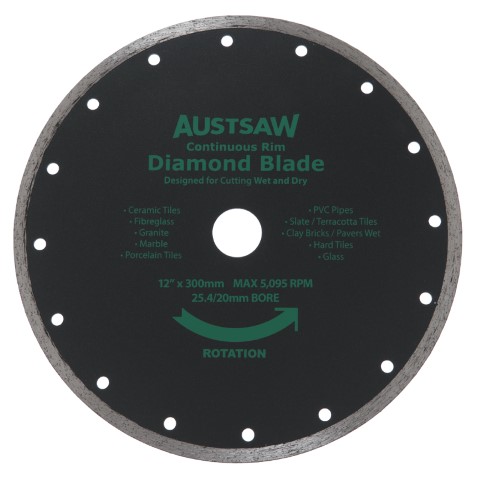 AUSTSAW 300MM( 12IN) DIAMOND BLADE 25.4/20MM BORE CONTINUOUS RIM